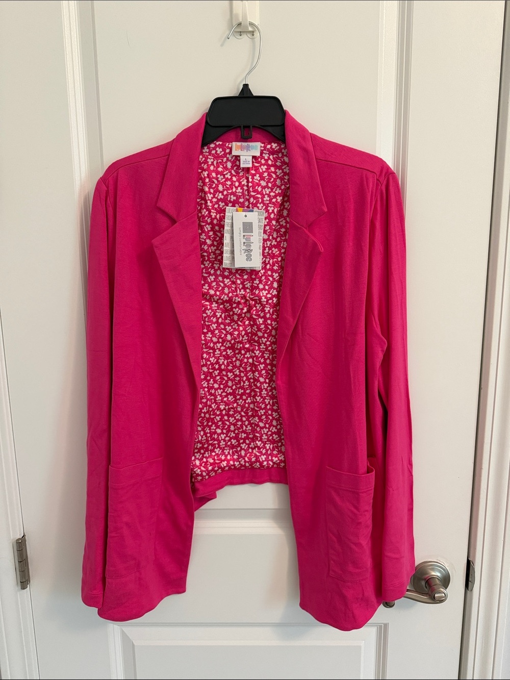 LuLaRoe Hot Pink Open-Front Blazer with Floral Lining